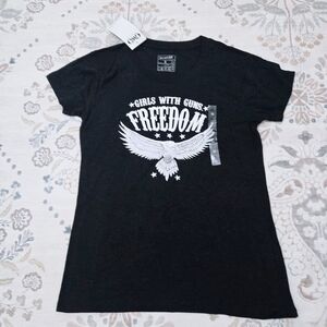 Girls With Guns GWG Black Graphic Tee with Freedom Eagle Design, Womens Large